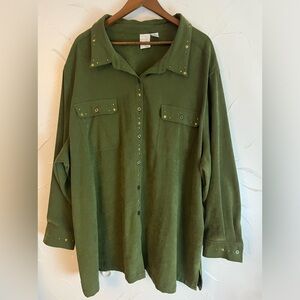 Roaman’s Plus Size Green Faux Suede Button Down Shirt SZ 4X